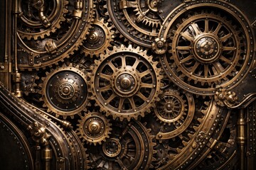 Obraz premium Intricate steampunk brass gears mechanism.