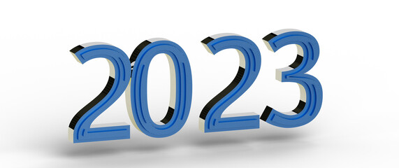 3D render of the year 2023 with a modern design in blue and white on a white background. Perfect for new year greetings © vegefox.com