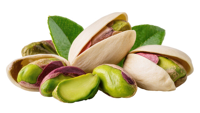Cracked pistachios displaying vibrant green kernels, surrounded by pale beige shells