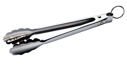 Obraz premium Sleek stainless steel grilling tongs, featuring serrated tips and a looped handle
