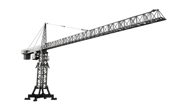 Tower crane, gray metal construction equipment lifting heavy loads