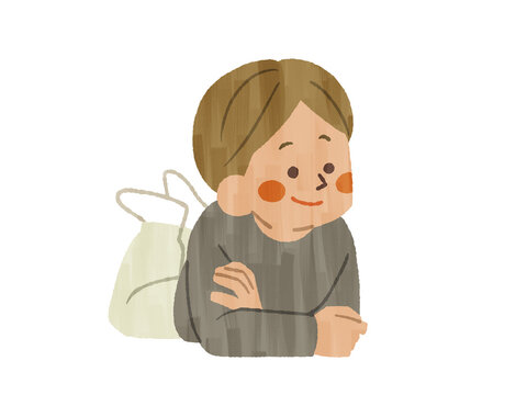うつ伏せで微笑む男性-ガッシュ