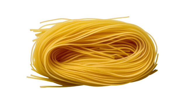 Golden uncooked spaghetti arranged in a circular pile, showcasing its texture and form