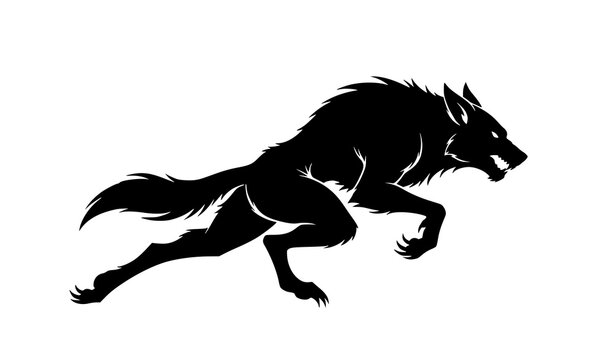 Running werewolf silhouette dynamic fantasy beast isolated on white background fast motion vector design Bangladesh