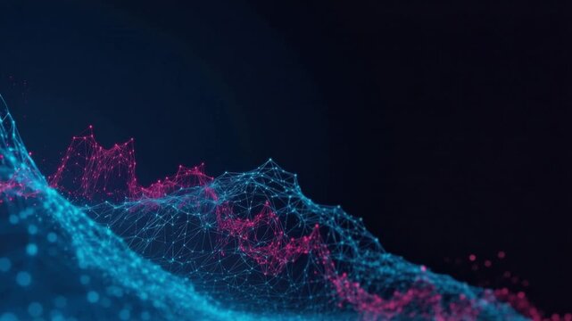Captivating visualization of data mountains with neon illumination. ..Created with Generative AI, not depicting real subjects.