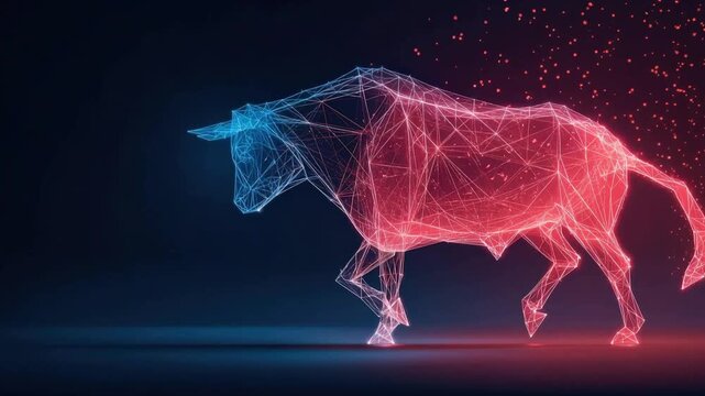 An electrifying display of financial power through a dynamic digital bull illustration, symbolizing market strength and financial prowess. ..Created with Generative AI, not depicting real subjects.