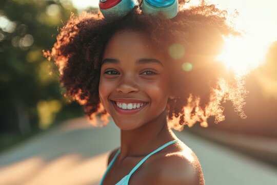 Happy teen girl smiling, enjoying summer outdoors