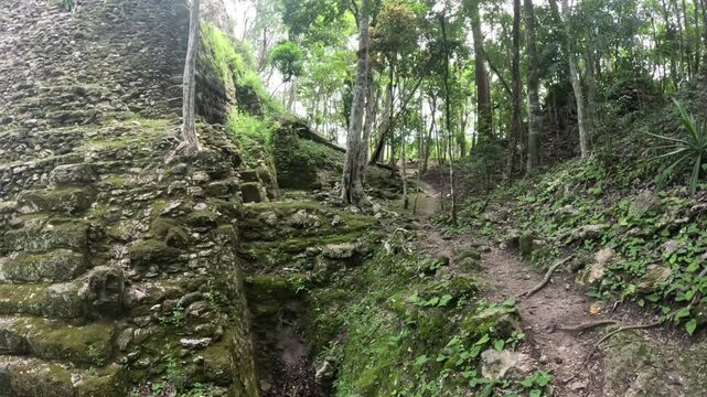 Cinematic panoramic view of La Danta pyramid in El Mirador Guatemala, epic jungle ruins travel video with ancient Mayan landscape