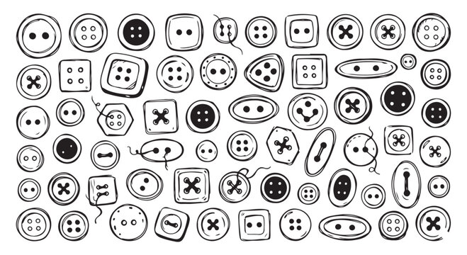 Hand drawn vector illustration featuring a diverse collection of sewing buttons as fashion design elements.