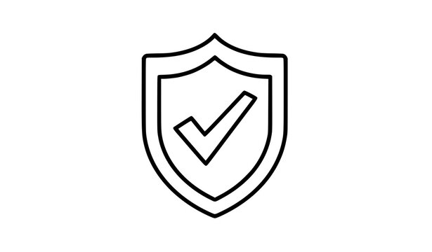 Security shield with check outline icon minimal black vector illustration protection symbol