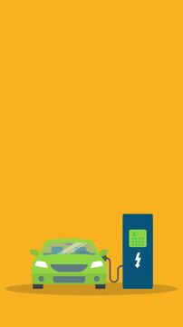 Electric Car Charging Animation Loop EV Energy Station Clean Eco Transportation Battery Power Motion Background 4K