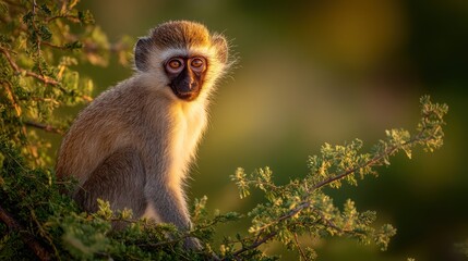 Fototapeta premium Young vervet monkey in natural African habitat