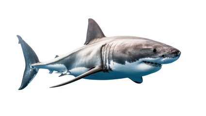 Fototapeta premium Large great white shark swimming, displaying powerful jaws and dorsal fin
