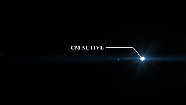 Animation of Callout, HUD UI elements on black color background. Animation of HUD elements with text "CM Active". Callout futuristic hud animation digital white tone six pack on the black screen.4k