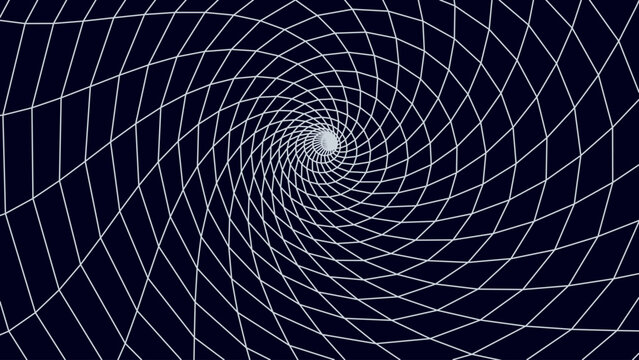 Meshy wormhole model. Wireframe 3D tunnel. Perspective grid background texture. Vector Illustration.