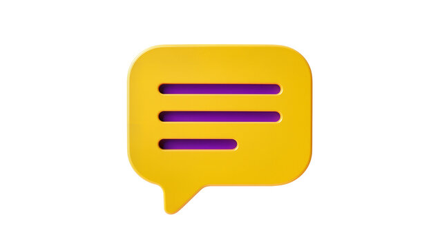 Glossy yellow speech bubble, displaying three purple horizontal lines