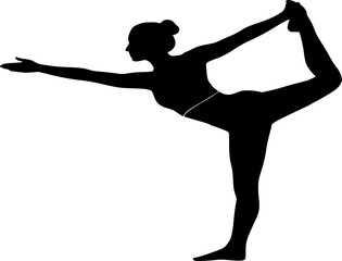 Fototapeta premium Yoga Dancer Pose Silhouette Balance Strength Vitality Wellness Black Vector