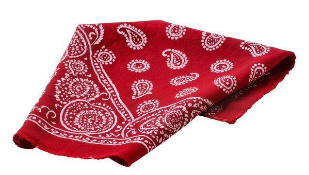 Crimson paisley bandana folded diagonally, displaying intricate floral patterns and soft texture