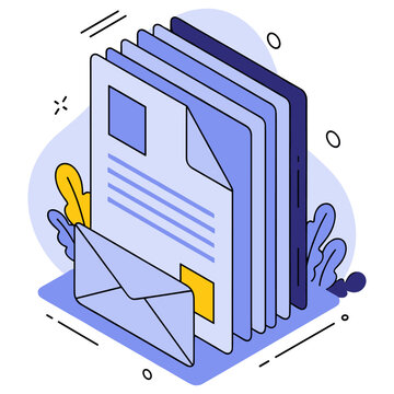 Stack of digital documents with envelope icon in abstract design