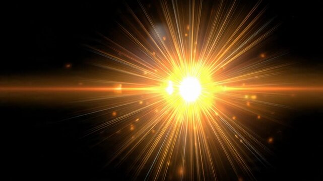 Brilliant golden light burst with radiating rays and a central glow creating an abstract explosion effect perfect for digital art web design or futuristic backgrounds
