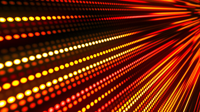 Rows of glowing dots rush forward, forming a fiery stream of light and speed. Warm shades of red and orange create a sense of energy, movement, and technological momentum.