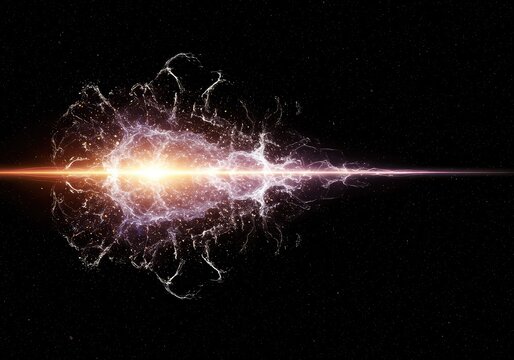 Ethereal abstract visualization of subatomic energy fields, showcasing glowing particle flows and interconnected quantum geometry in deep space ,aura ,generated ,space