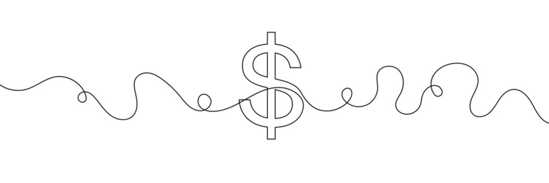 dollar logo continuous line. continuous one line drawing dollar logo. money, logo concept. single line drawing, dollar symbol isolated on white background outline vector illustration, dollar sign. 