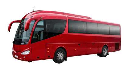 Crimson modern tour bus, featuring large windows and chrome accents © Ines