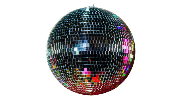 Reflective disco ball, spherical mirror surface scattering colorful light