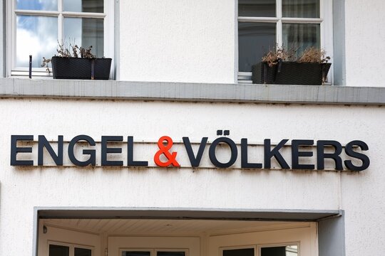 Neumuenster, Germany - 29. March 2026: Engel & V&ouml;lkers real estate company brand sign