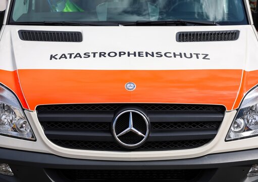 Neumuenster, Germany - 29. March 2026: Katastrophenschutz Mercedes-Benz vehicle front during daytime