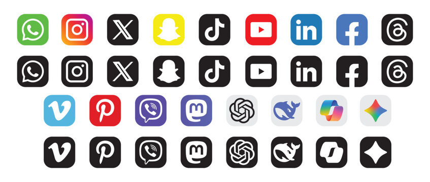 AI Assistant App Icons Vector Set &ndash; Minimal Rounded Square Logos Collection Featuring ChatGPT, Gemini, Copilot, and Claude for Modern UI Design