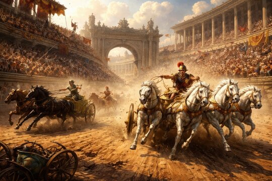 Epic ancient chariot race scene.