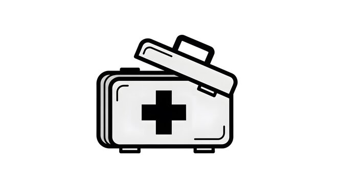 Medical First Aid Kit Icon with Cross Symbol on White Background