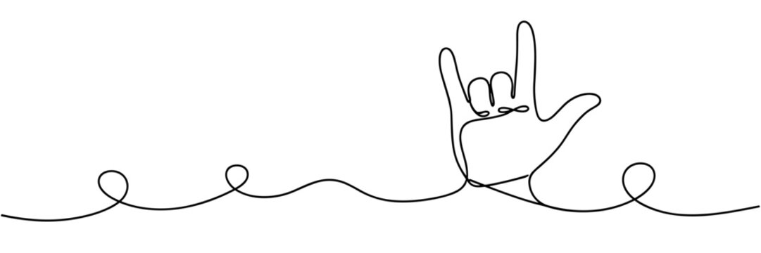 Hand making ily gesture on continuous line minimal background, none editable strokes