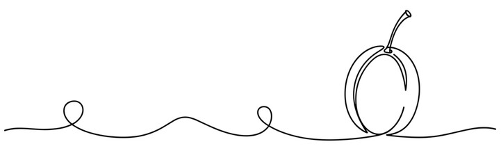 Obraz premium Plum standing on continuous line above gentle waves minimal background, none editable strokes
