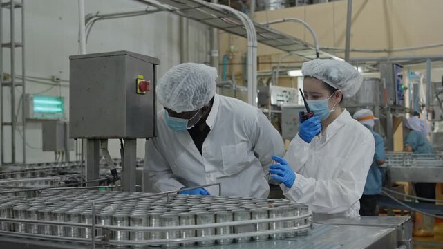 Quality control inspection food manufacturing plant process monitoring industrial environment close-up view compliance standards