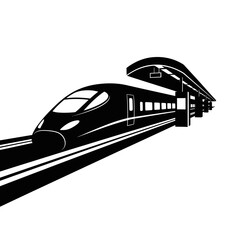 Fototapeta premium Sleek High-Speed Train at Station Platform in Black and White.