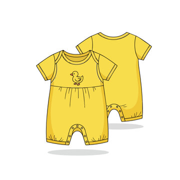 Yellow Baby Romper with Duck Illustration Flat Vector Design