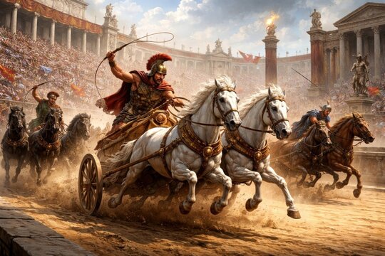 Ancient Roman chariot race illustration.