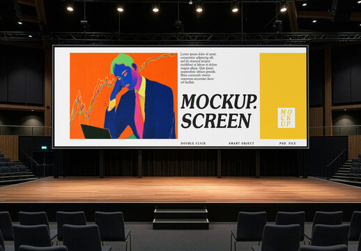 Conference Stage Event Screen Mockup. Summit Hall Display Template