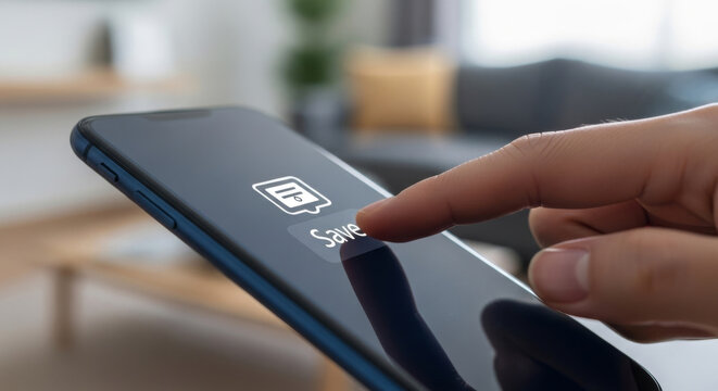 Close-up of A Hand Pressing The Save Button on A Smartphone Screen, Symbolizing Data Storage and Digital Organization Concept Animal Care and Wellness