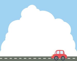 Car driving on a road under blue sky with big clouds/青空に大きな雲と道路を走る車 © かえるもち