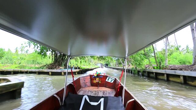 Thai Floating Market Boat and Food Stalls
