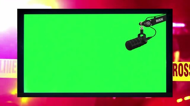Police Crime Scene Background with Green Screen Frames and Police Line