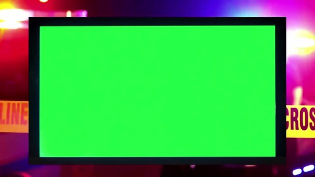 Police Crime Scene Background with Green Screen Frames and Police Line