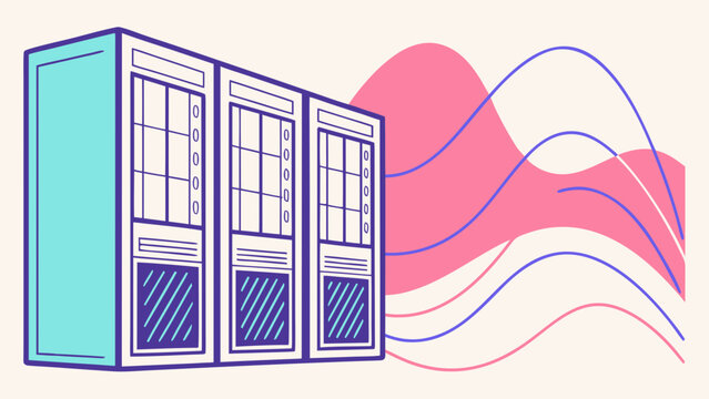 Illustration of a vintage metal window with iron bars set in an old architectural wall