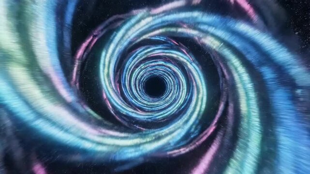Cosmic wormhole swirling through star field in deep space