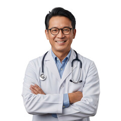 Fototapeta premium Confident medical professional with arms crossed wearing a stethoscope isolated on transparent background