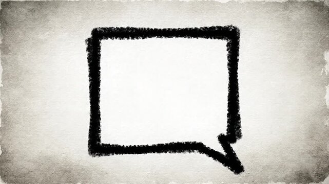 A rough, hand-drawn square speech bubble outline on a textured, aged paper background with a blank white space inside